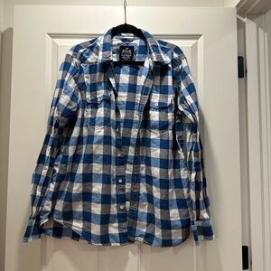 Express Blue and White Checkered Men's Shirt, Fitted, Size XL